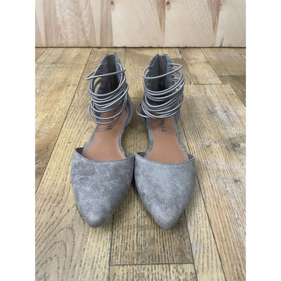 Rampage Taupe-Tan Faux Suede Pointed Toe Ankle Wrap Flats Size 7 Zip Back - Picture 2 of 7